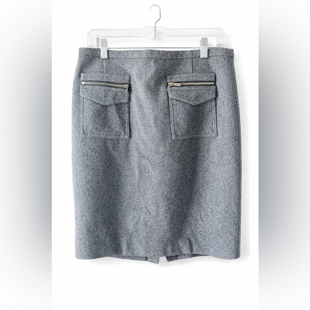 J.Crew Wool Pencil Skirt Moto Zipper Pockets Gray